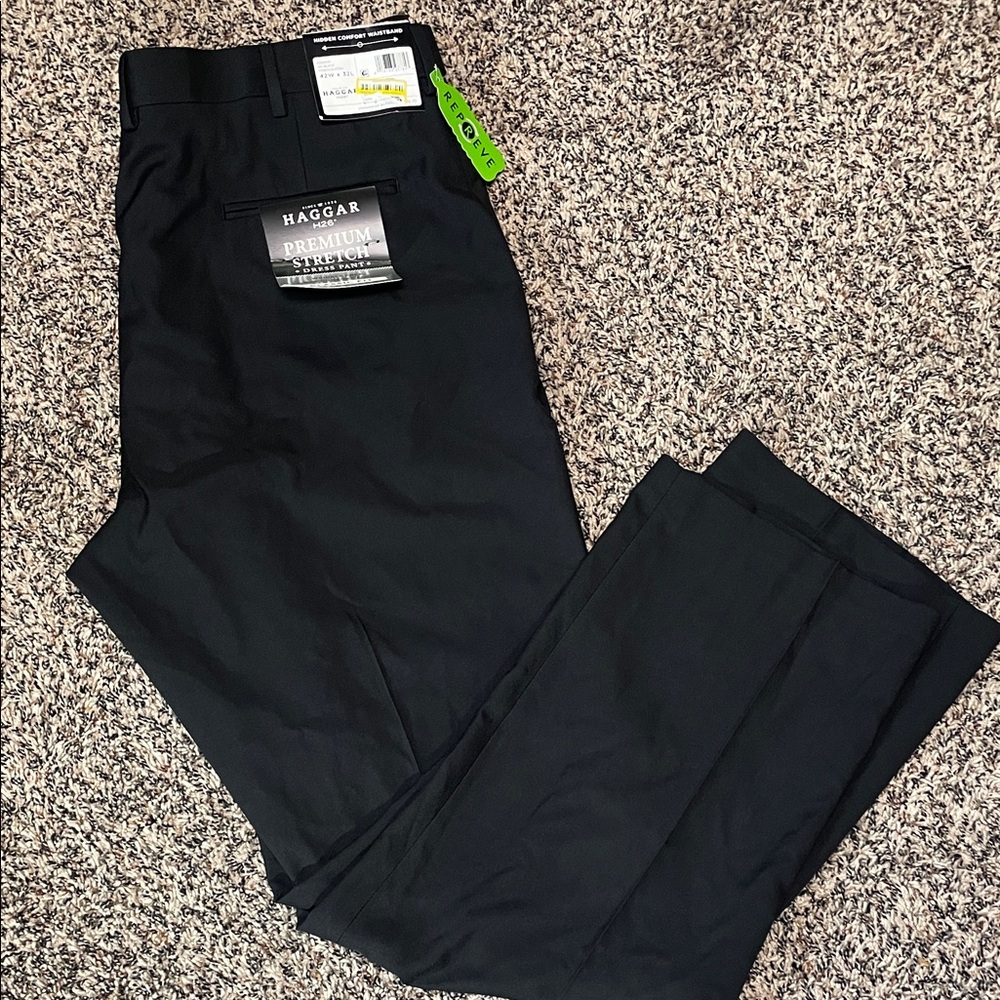 Haggar Men's Black Dress Pants - Premium Stretch Size 42Wx32L | NWT